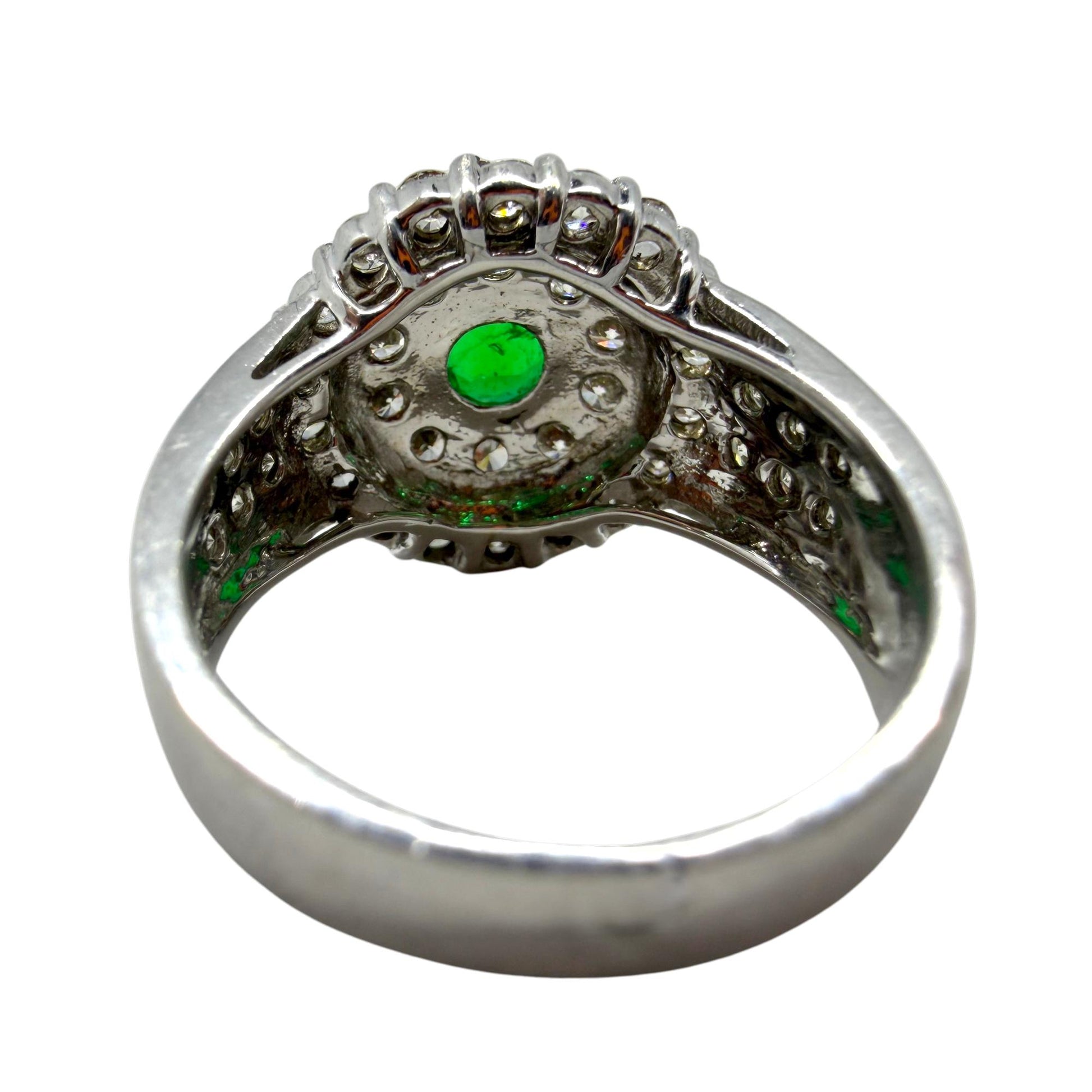 18K White Gold .42 Carat Round Cut Emerald and Diamond Ring - Size 8