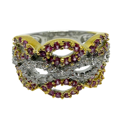 18K Two Tone Pink Sapphire and Diamond Band