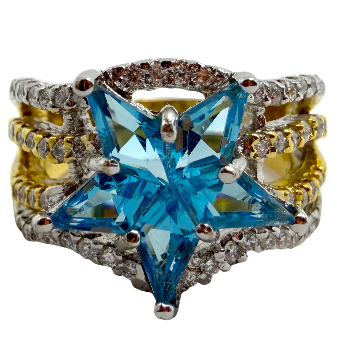 18K Two Tone Diamond & Blue Quartz Starburst Ring