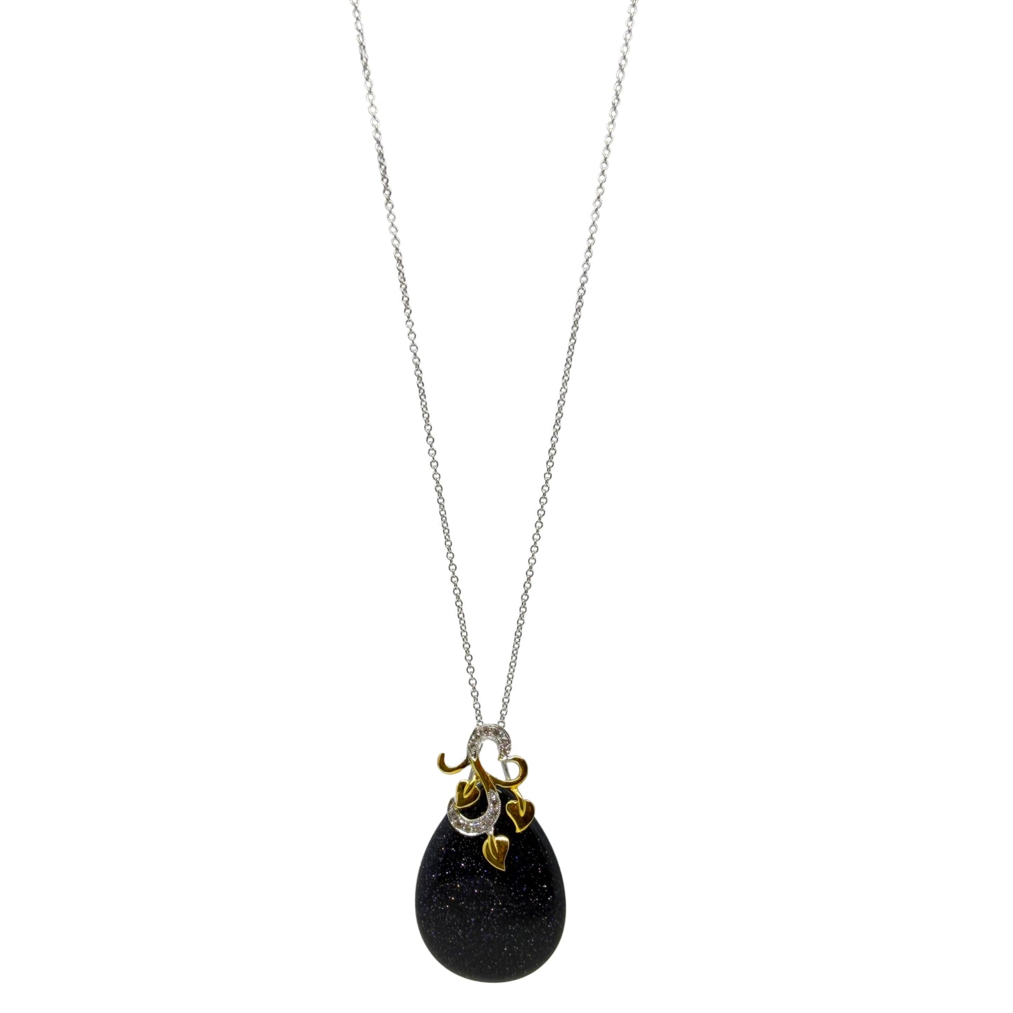 18K Two Tone Gold Diamond & Teardrop Labradorite Pendant Necklace