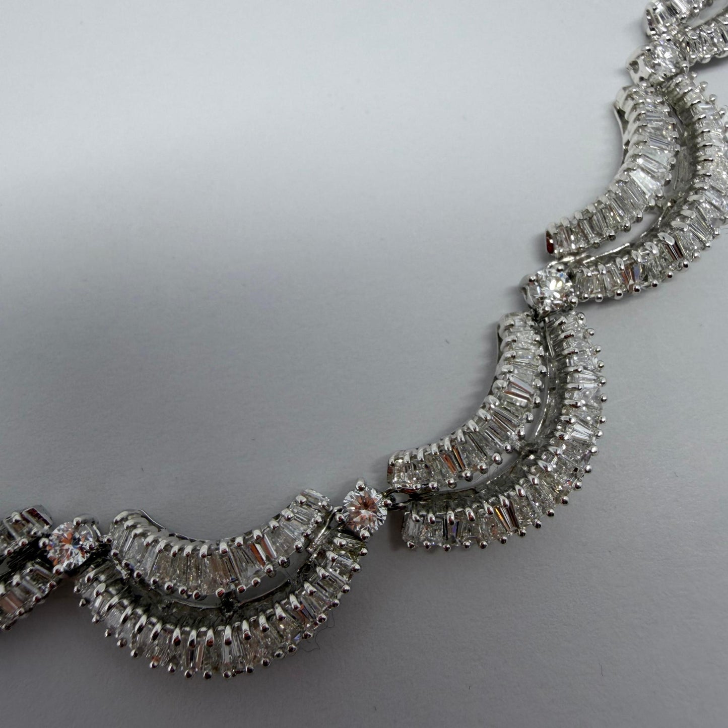 18K White Gold 12.15 Baguette Cut Diamond Choker Necklace