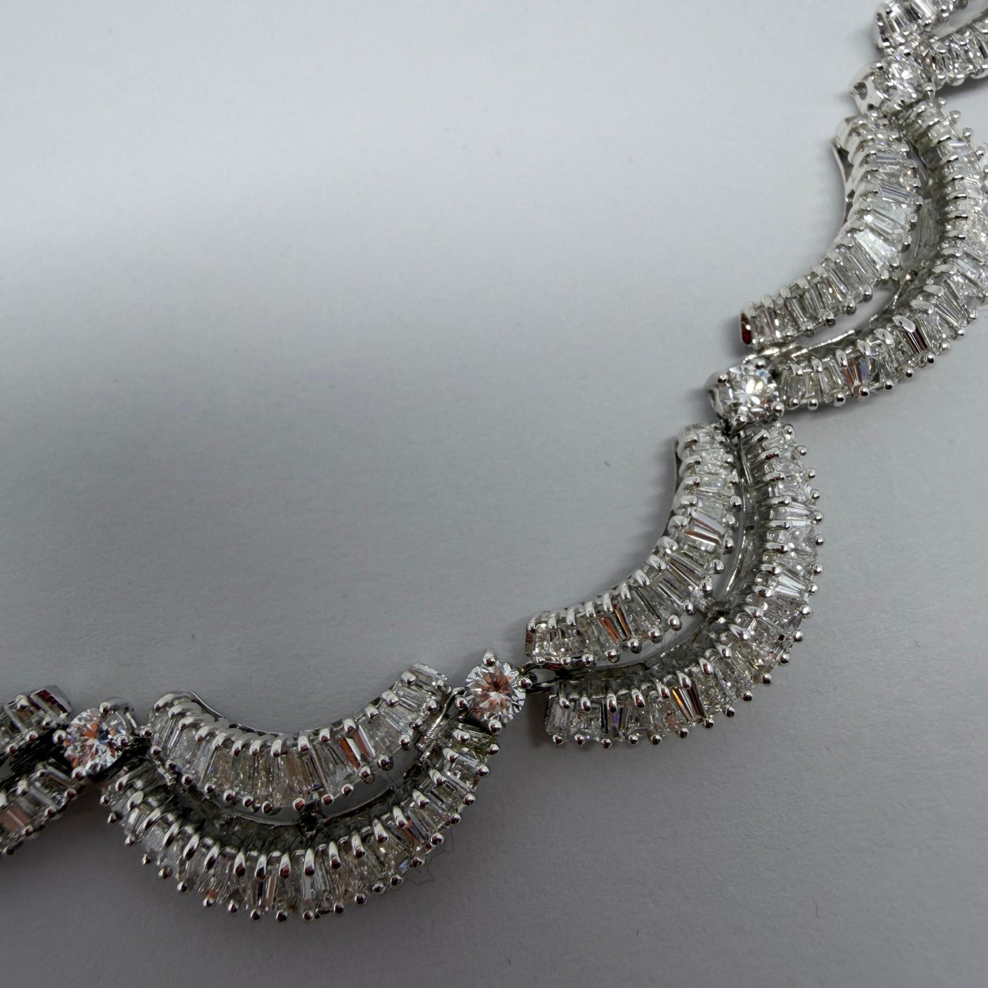 18K White Gold 12.15 Baguette Cut Diamond Choker Necklace