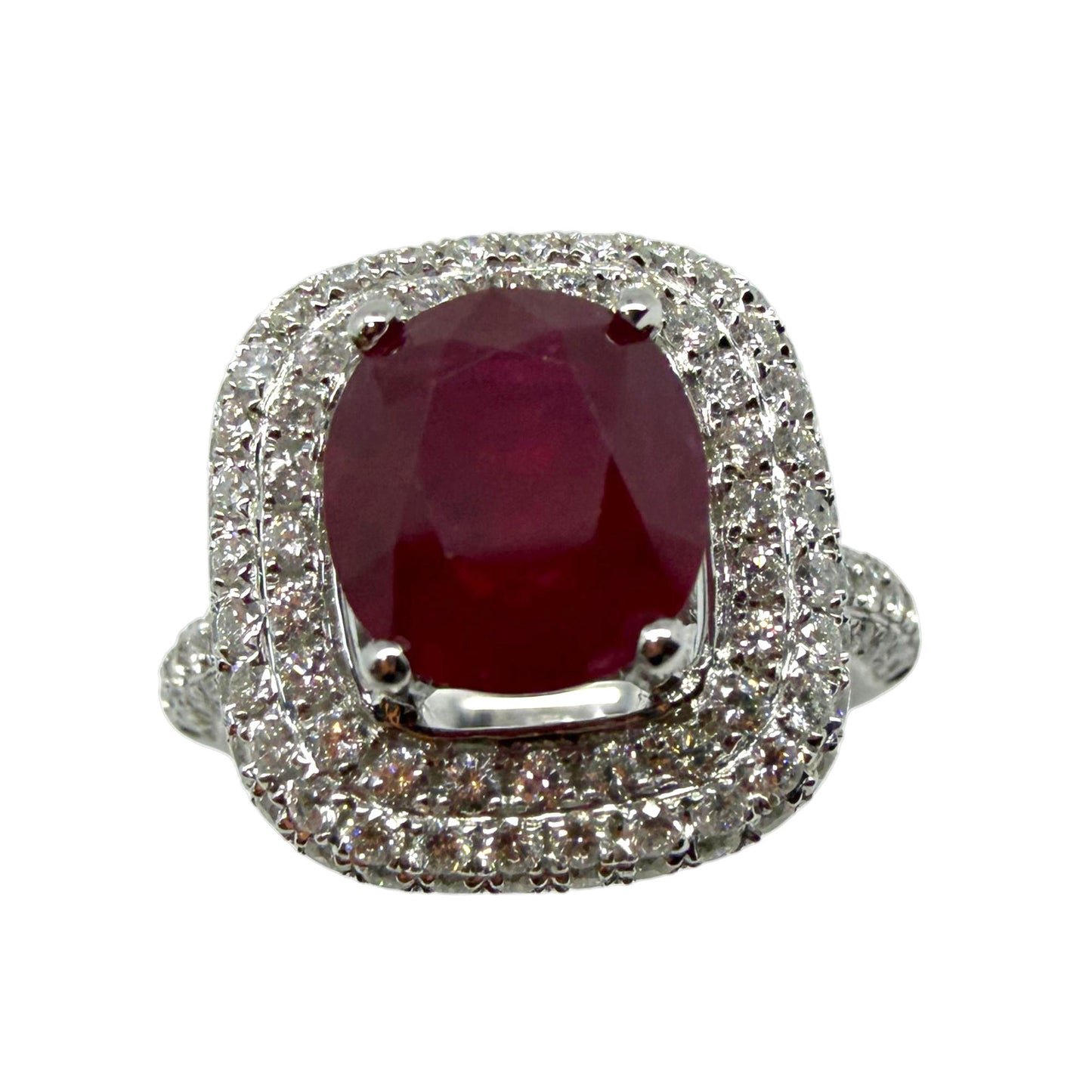 18k White Gold 3.19 Carat Ruby and Diamond Ring - Size 6.75