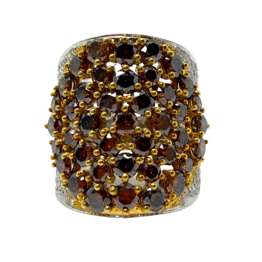 18K Two Tone White and Brown Diamond Wide Band Ring - Size 6.75