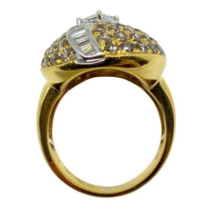 18k Yellow Gold White and Brown Diamond Ring - Size 6.75