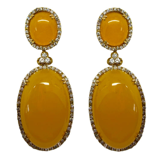 18K Yellow Gold Diamond and Honey Agate Drop Earrings