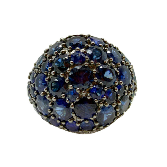 18K White Gold Diamond and 9.91 Carat Sapphire Dome Ring