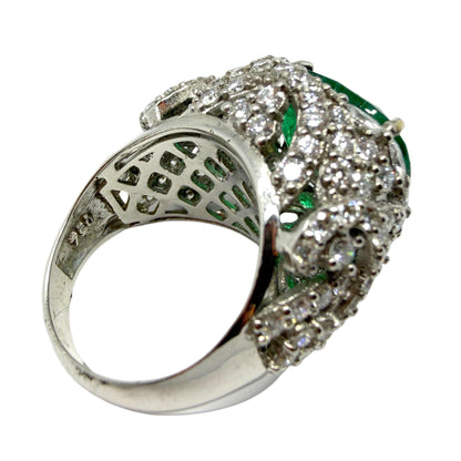 18K White Gold 6.32 Carat Emerald and Diamond Cocktail Ring - Size 7
