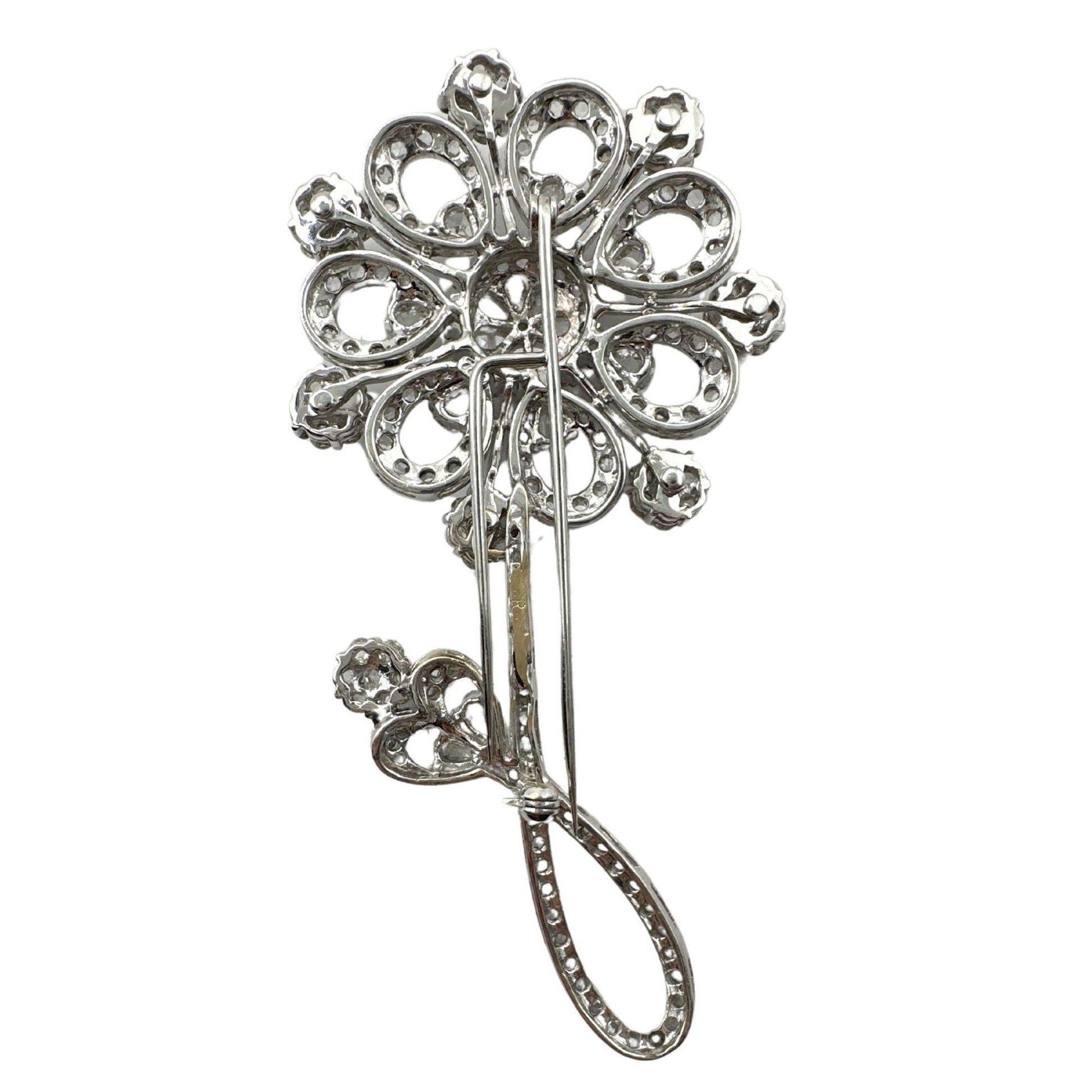 18k Rose Cut Diamond Flower Brooch