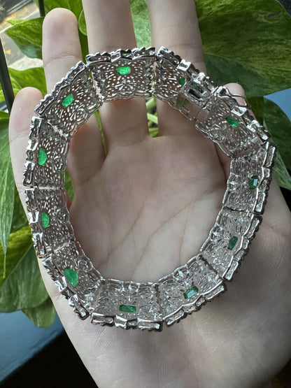 18K White Gold 13.94 Carat Emerald and Diamond Bracelet - 8 Inches