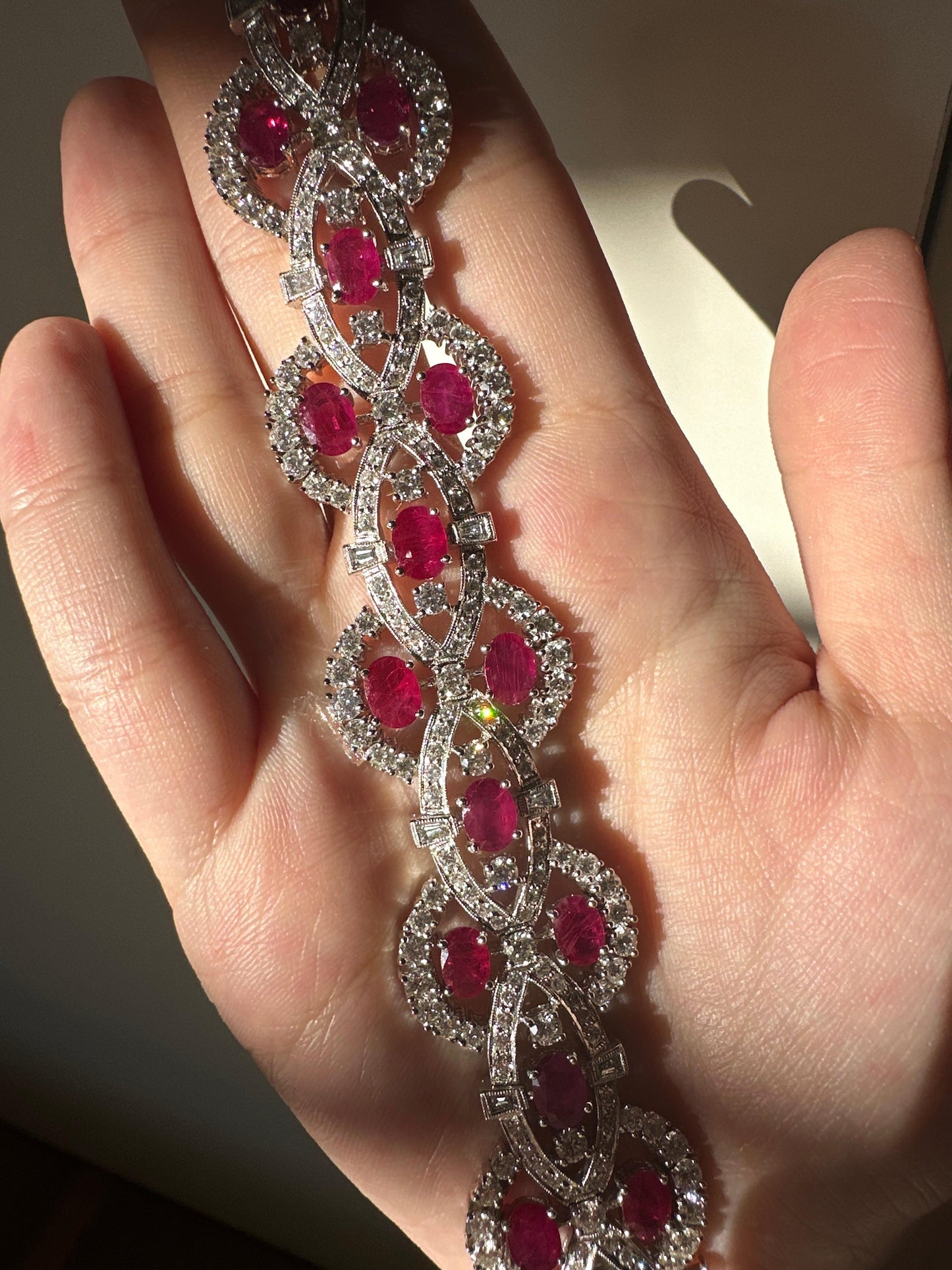 18K White Gold 15.98 Carat Oval Cut Ruby and Diamond Bracelet - 7.5 inches
