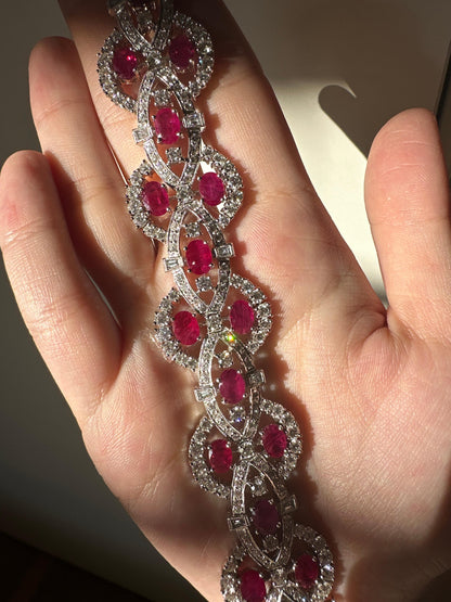 18K White Gold 15.98 Carat Oval Cut Ruby and Diamond Bracelet - 7.5 inches