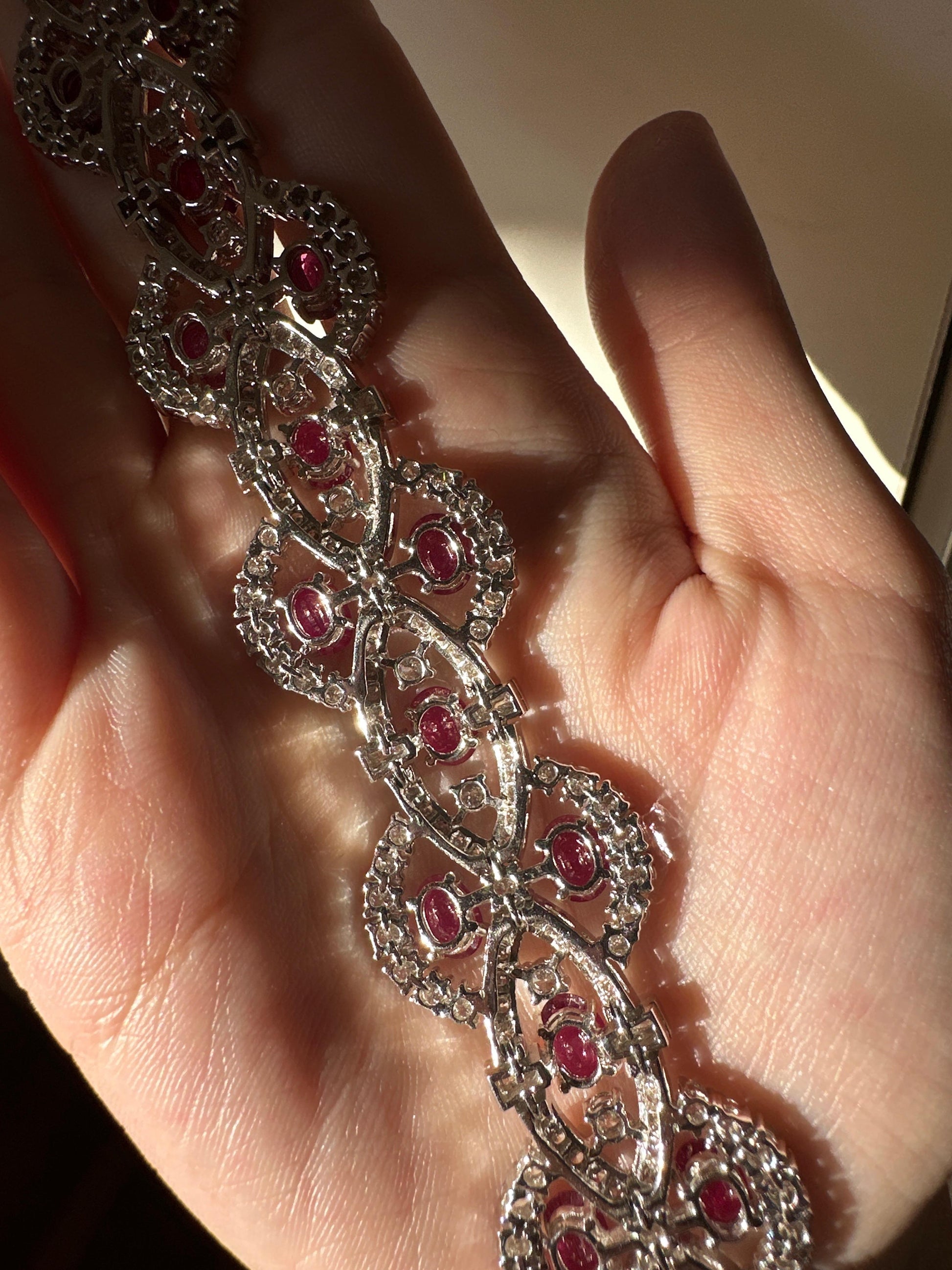 18K White Gold 15.98 Carat Oval Cut Ruby and Diamond Bracelet - 7.5 inches