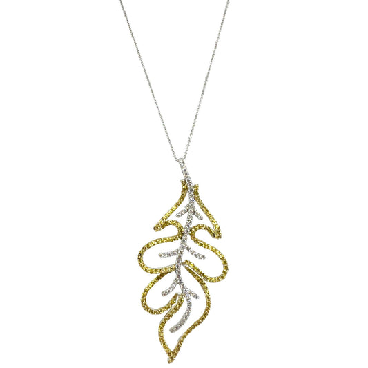 18K Diamond and Yellow Sapphire Leaf Pendant with Chain