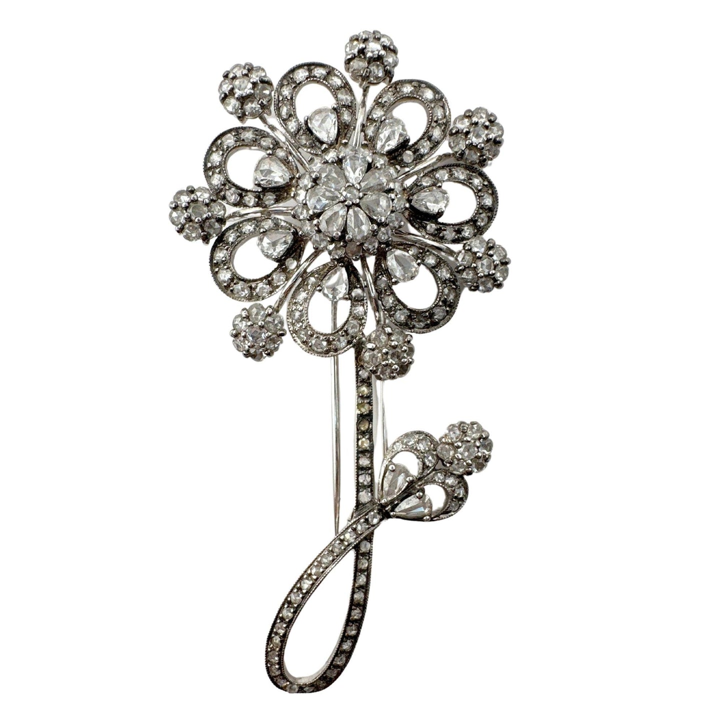 18k Rose Cut Diamond Flower Brooch