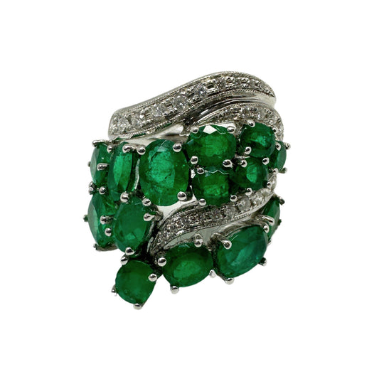 18k White Gold Diamond and Emerald Cocktail Ring