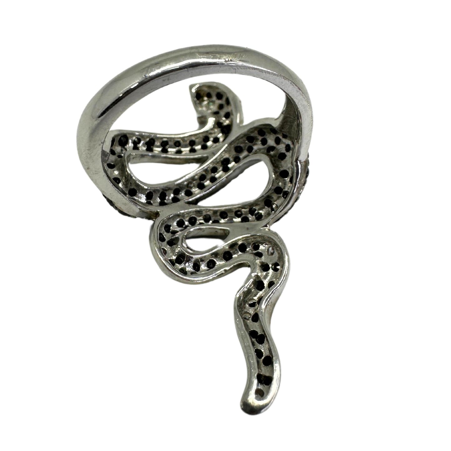 18K Black and White Diamond and Emerald Snake Ring