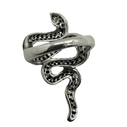 18K Black and White Diamond and Emerald Snake Ring