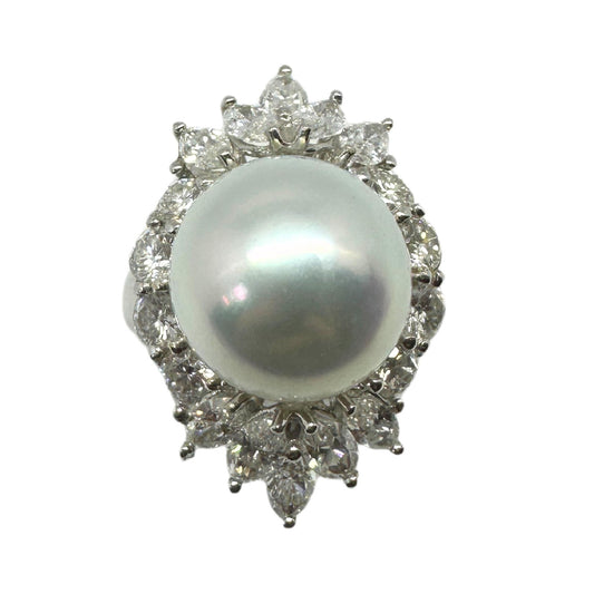 18K Marquise Cut Diamond and Pearl Cocktail Ring