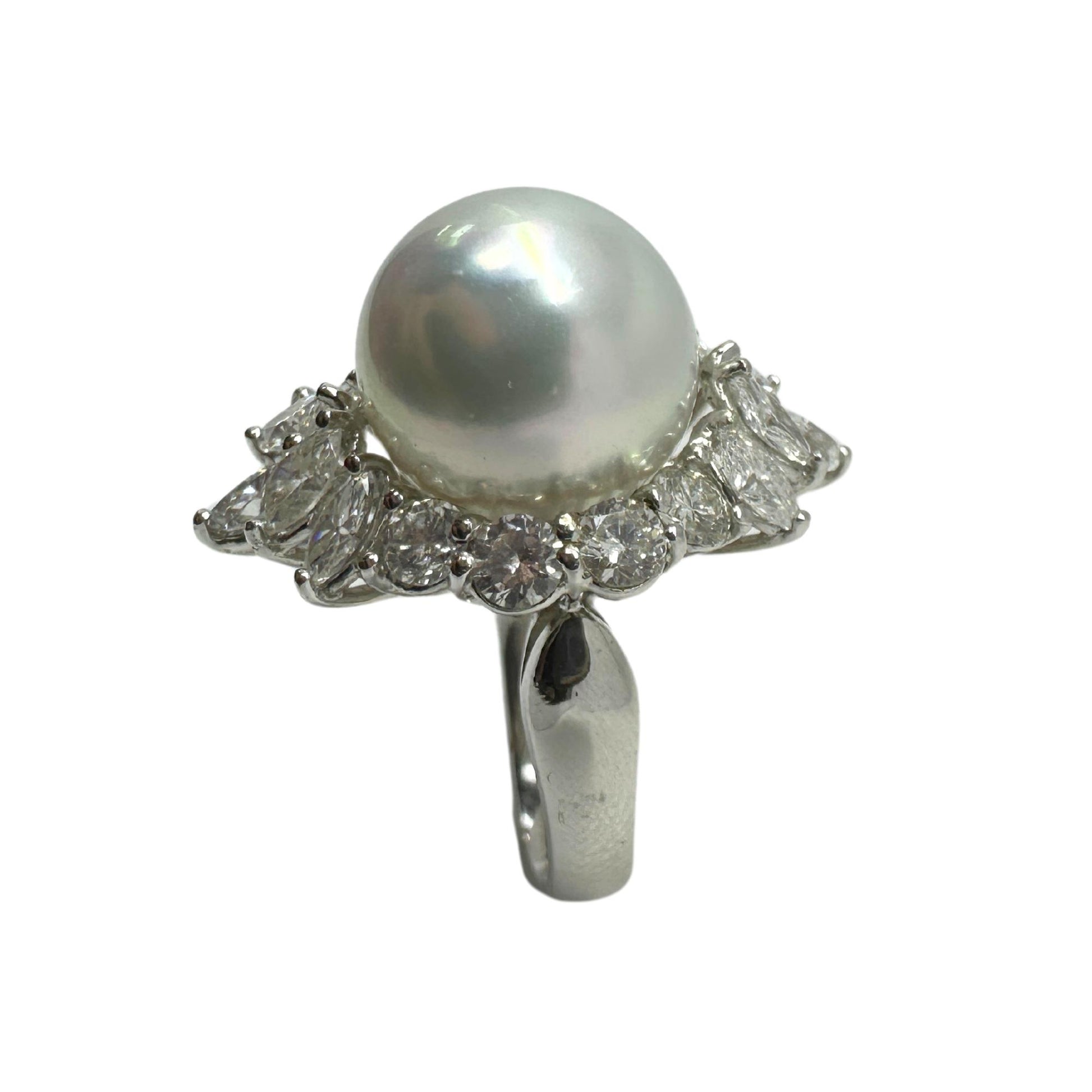 18K Marquise Cut Diamond and Pearl Cocktail Ring