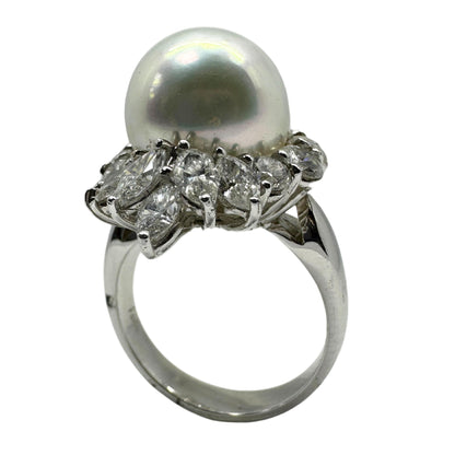 18K Marquise Cut Diamond and Pearl Cocktail Ring