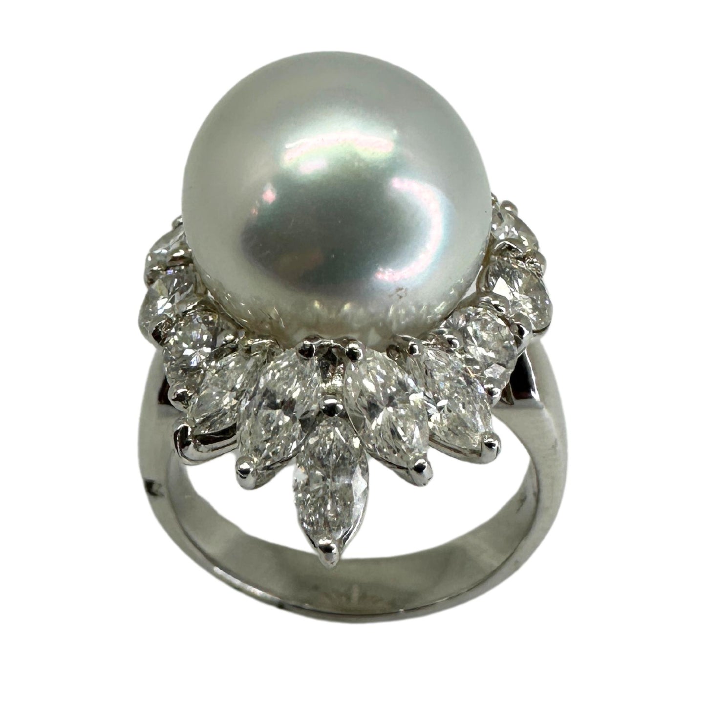 18K Marquise Cut Diamond and Pearl Cocktail Ring