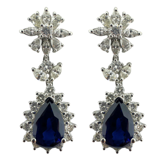 18k Diamond and Pear Shape Sapphire Earrings