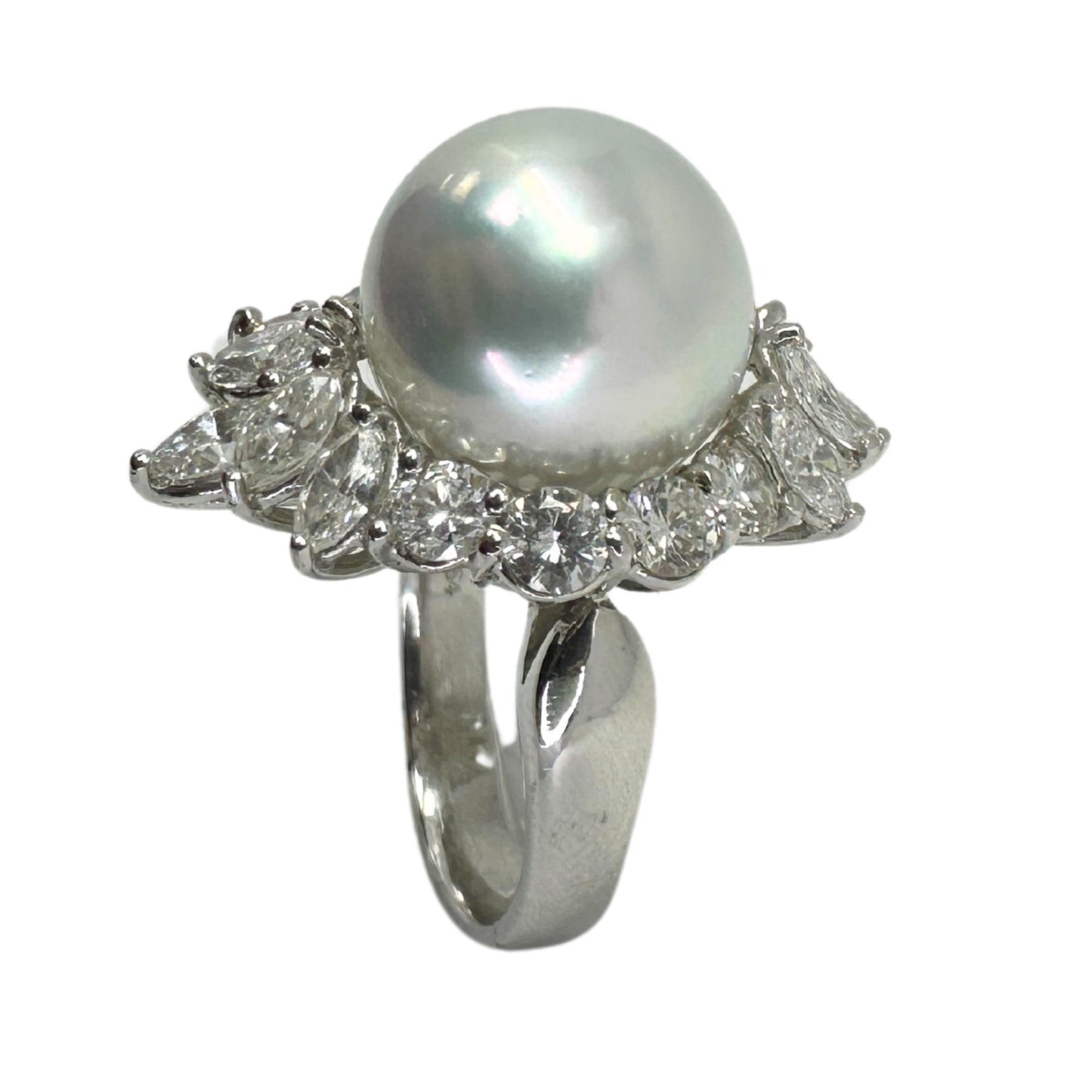 18K Marquise Cut Diamond and Pearl Cocktail Ring