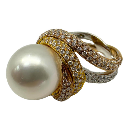 18K Diamond and White Pearl Cocktail Ring