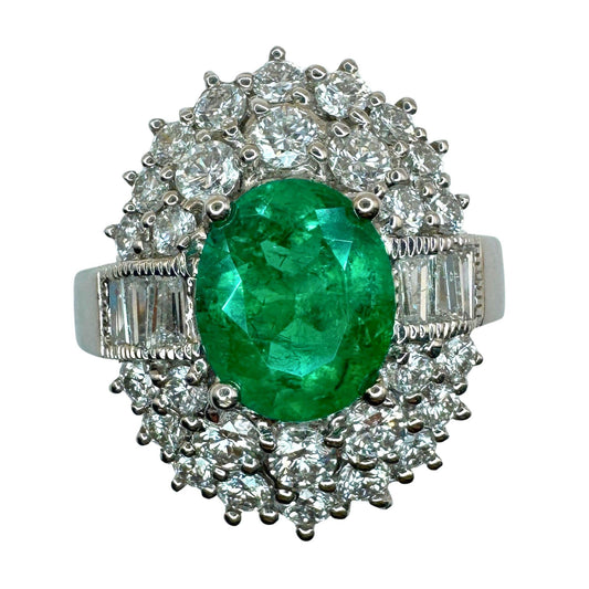 18k Diamond and Emerald Ring