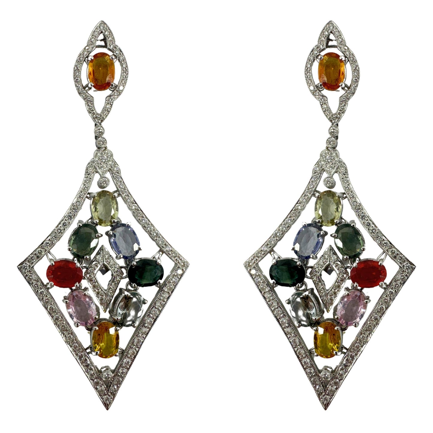 18k Diamond and Multicolor Stone Earrings