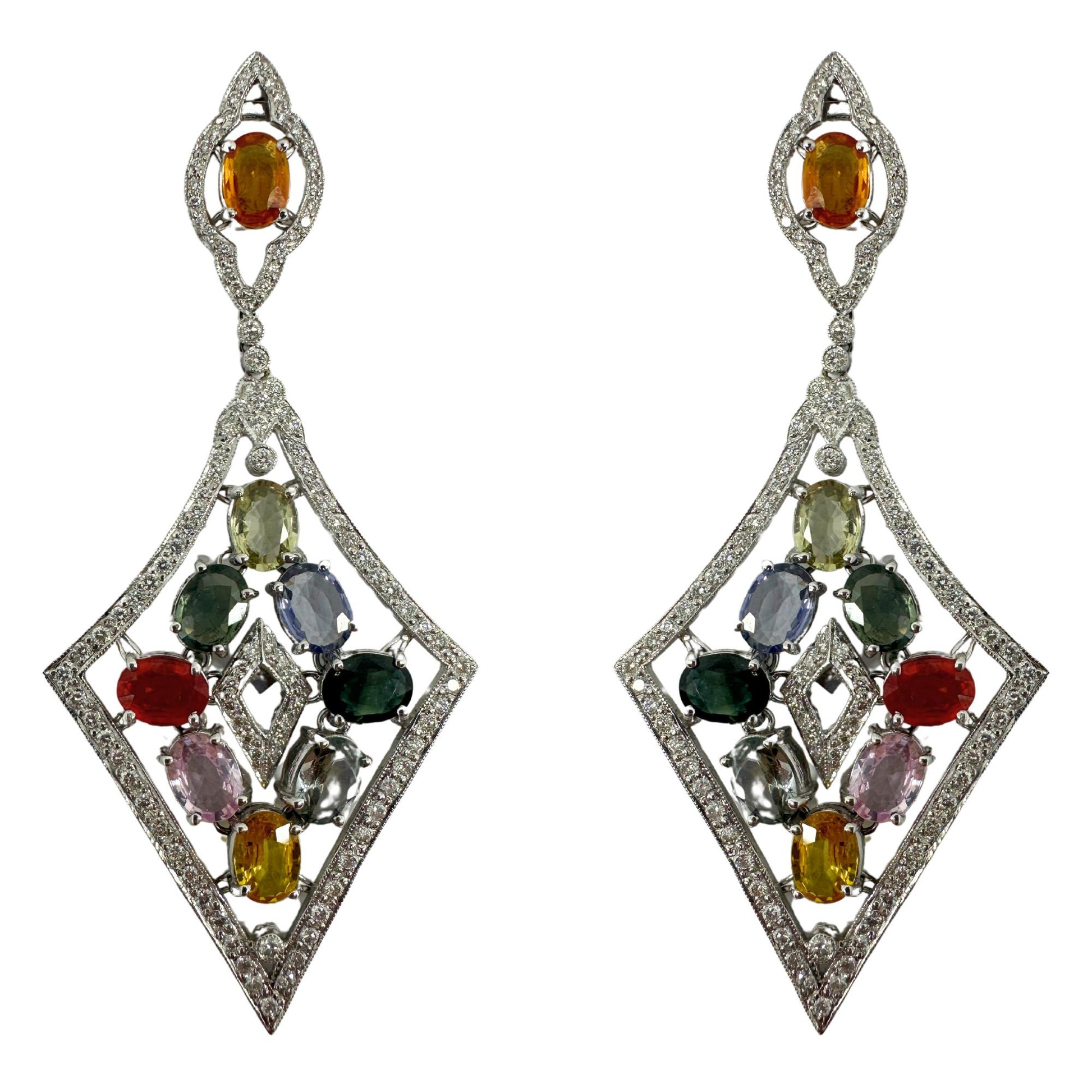 18k Diamond and Multicolor Stone Earrings