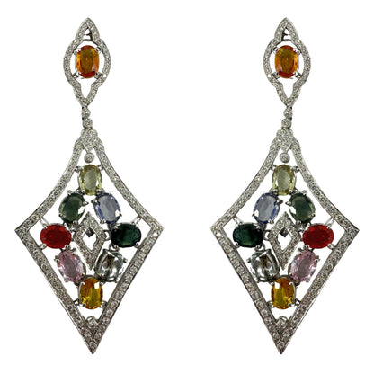 18k Diamond and Multicolor Stone Earrings