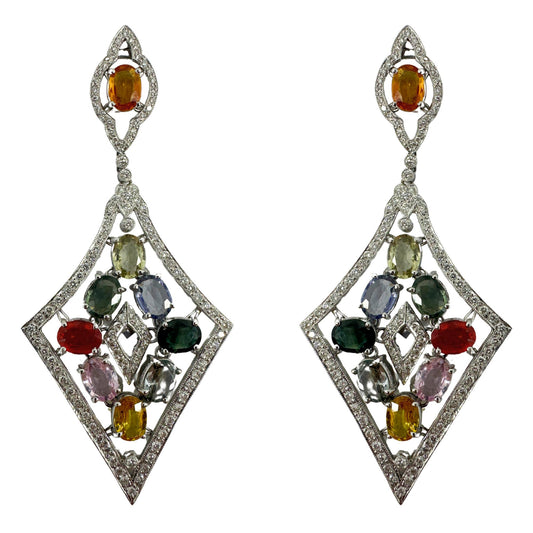 18k Diamond and Multicolor Stone Earrings