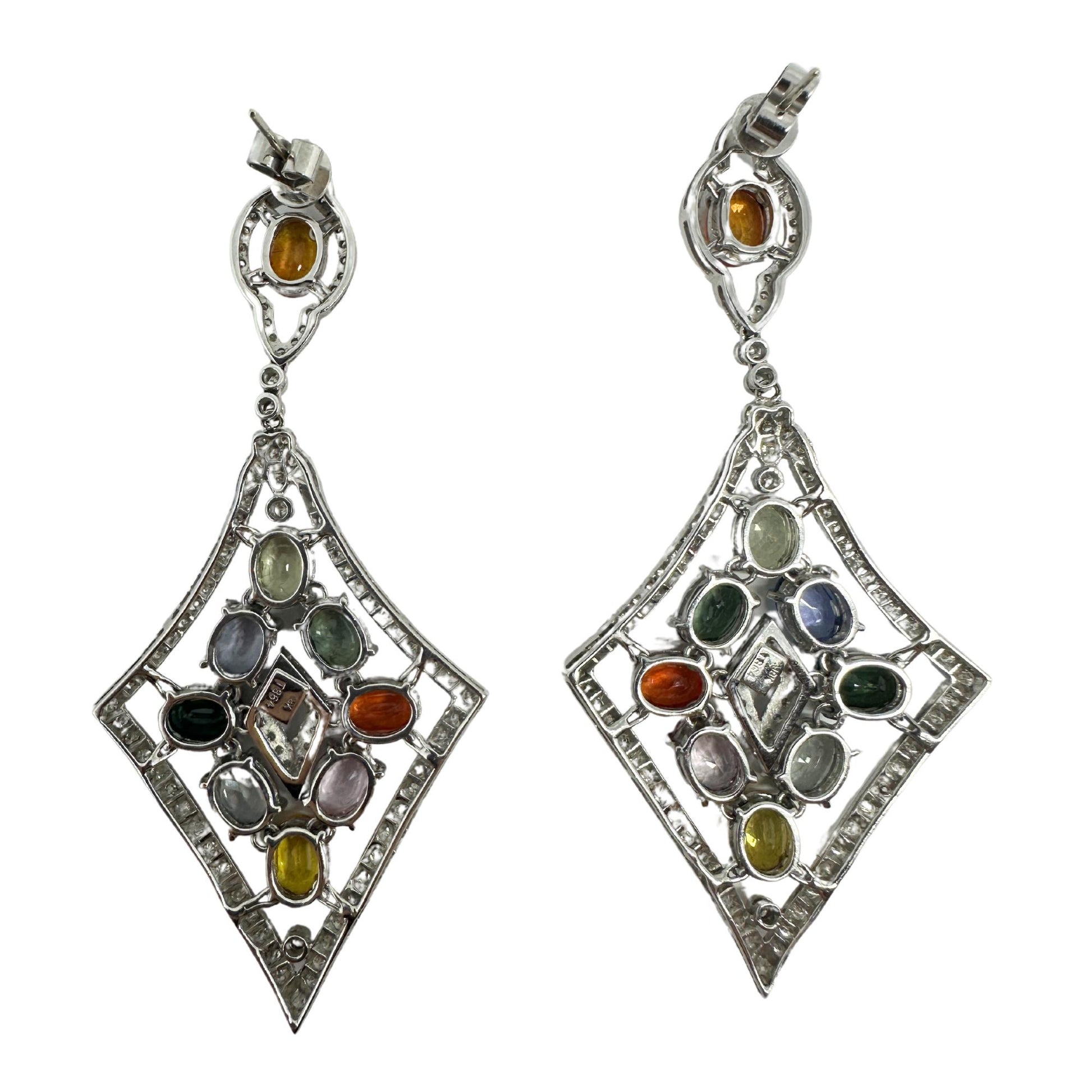 18k Diamond and Multicolor Stone Earrings