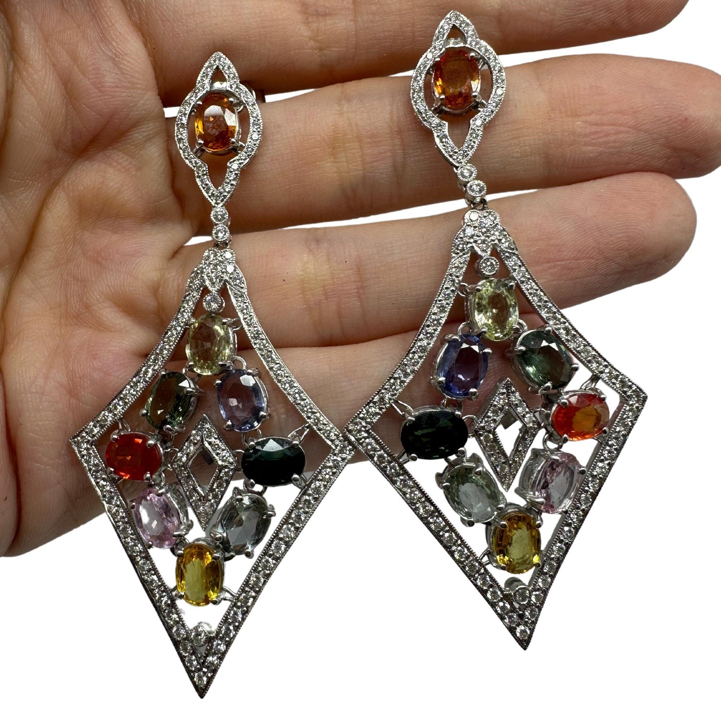 18k Diamond and Multicolor Stone Earrings