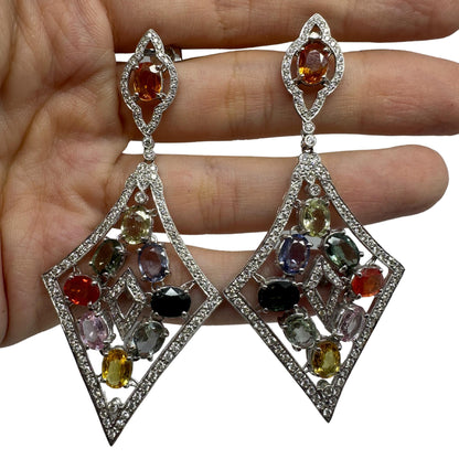 18k Diamond and Multicolor Stone Earrings