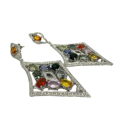 18k Diamond and Multicolor Stone Earrings