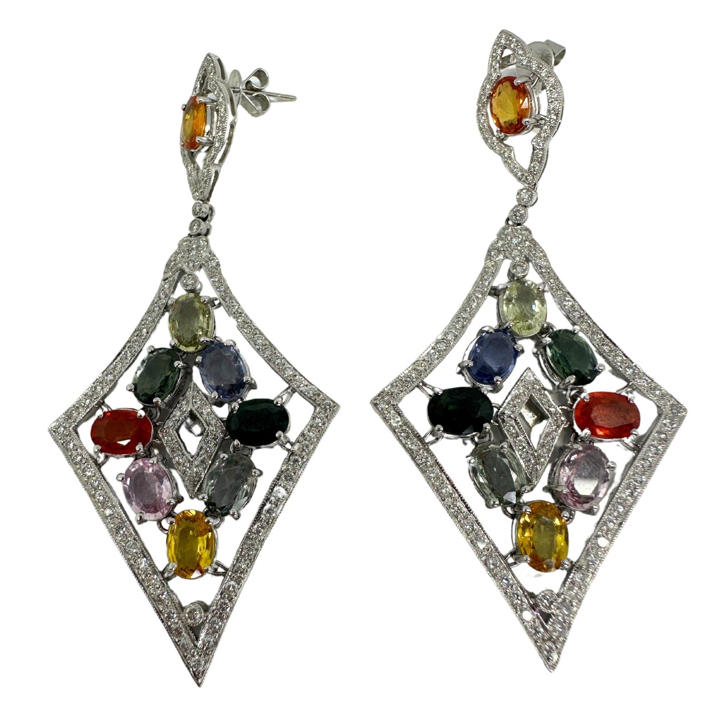 18k Diamond and Multicolor Stone Earrings