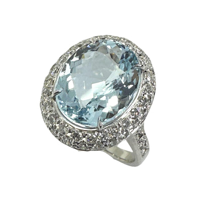 18k Diamond and Aquamarine Ring