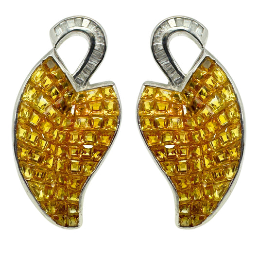 18k White Gold Diamond and Yellow Sapphire Earrings