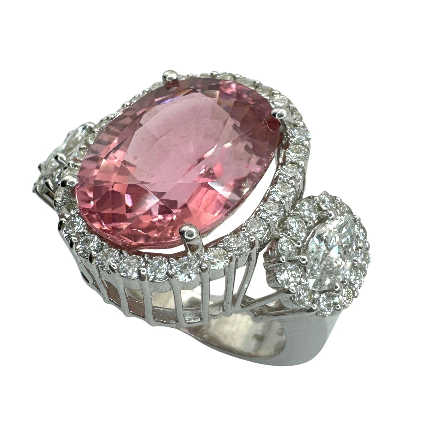 18k  Diamond and Pink Stone Center Ring