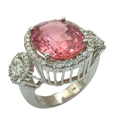 18k  Diamond and Pink Stone Center Ring