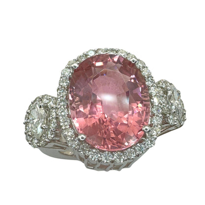 18k  Diamond and Pink Stone Center Ring