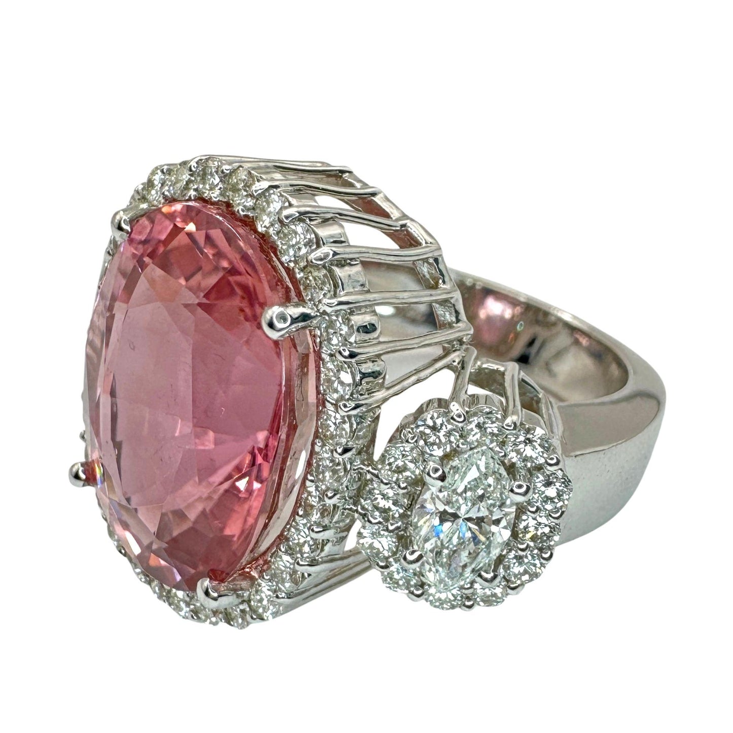 18k  Diamond and Pink Stone Center Ring