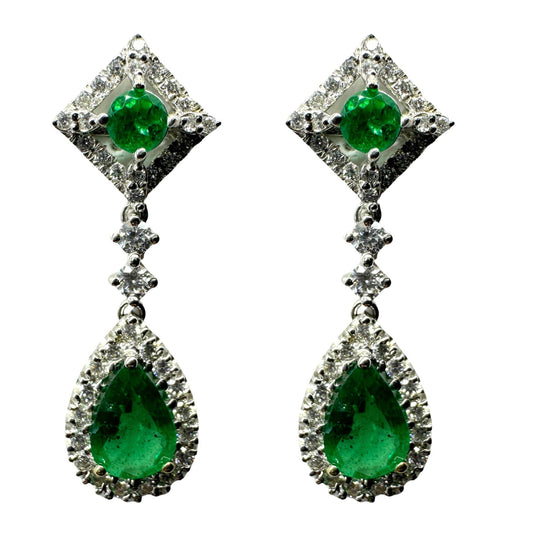 18K Diamond and Emerald Earrings