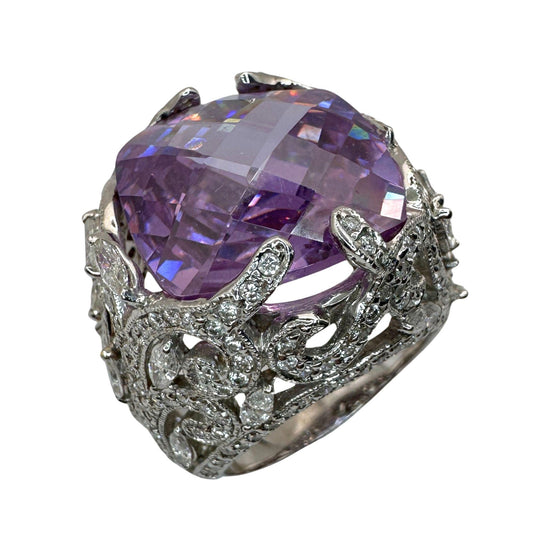 18k Diamond and Purple Stone Center Cocktail Ring