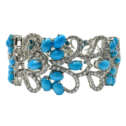 18K White Gold Diamond and Persian Turquoise Bracelet