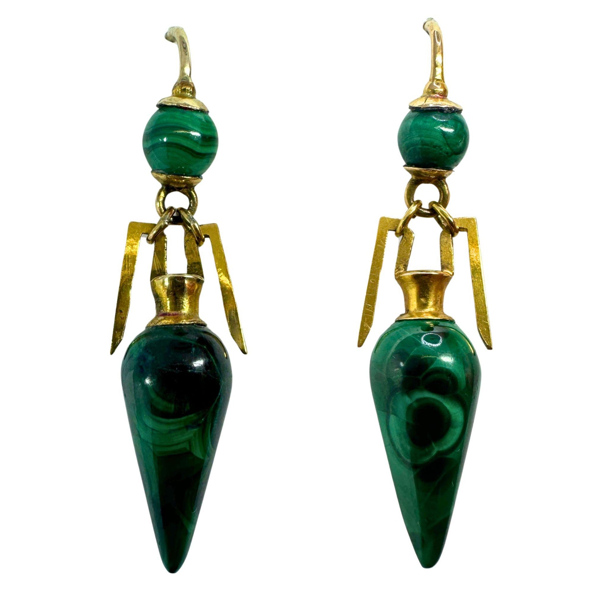 14k Victorian Green Malachite Earrings