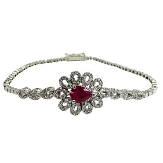 18K White Gold Diamond and Pear Shaped Ruby Bracelet